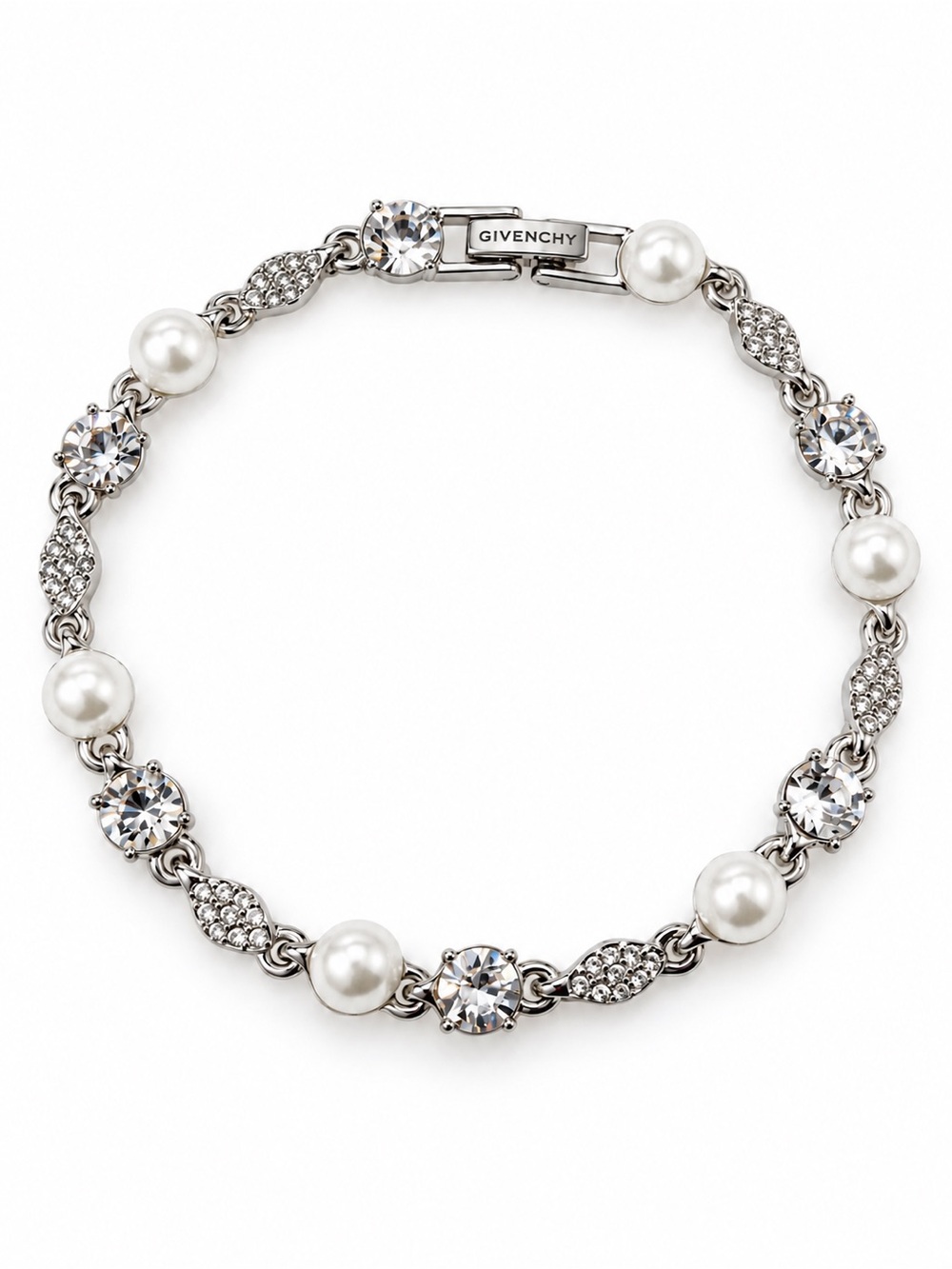 Givenchy Crystal & Faux Pearl Silver-Tone Bracelet